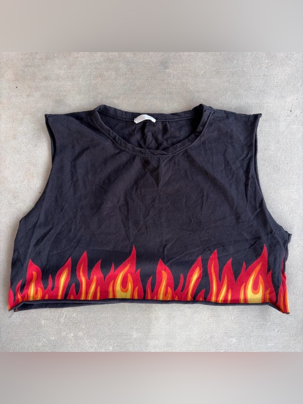 Y2k black crop top with flames